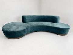 Vintage Serpentine Curved Sofa in Teal Velvet, Kagan Style