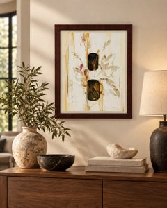 Signed 1993 Abstract Botanical Mixed Media Painting on Paper