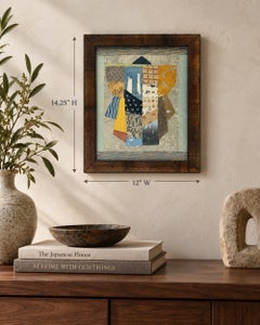 Pia Oste-Alexander Mixed Media Textile & Paper Collage, Framed