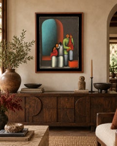 Jesús Mariano Leuus, « Serenata en Familia », huile sur Masonite, Mexique, 1972, signée
