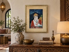 Mohamed Hamri, portrait moderniste marocain d'une femme, peinture à l'huile et à la gouache
