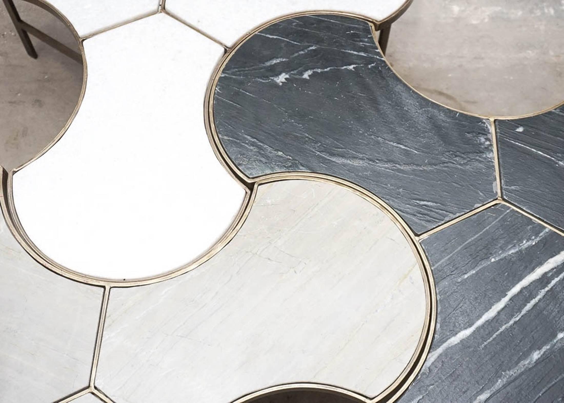 Modern Custom Marble and Brass Trefoil Puzzle Tables