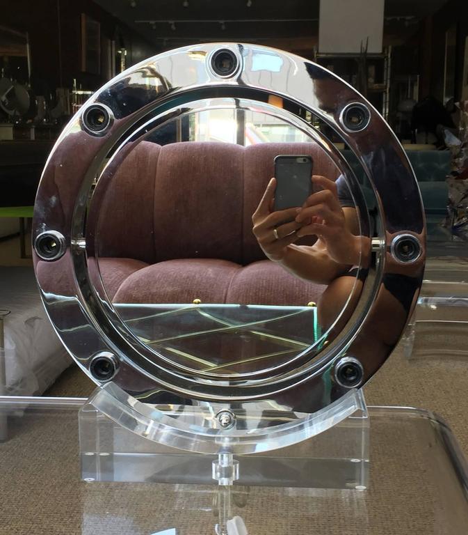 Lucite and Chrome Makeup Mirror with Magnifying Feature by Charles