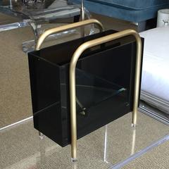 Brass and Bronzed Lucite Magazine Holder by Charles Hollis Jones