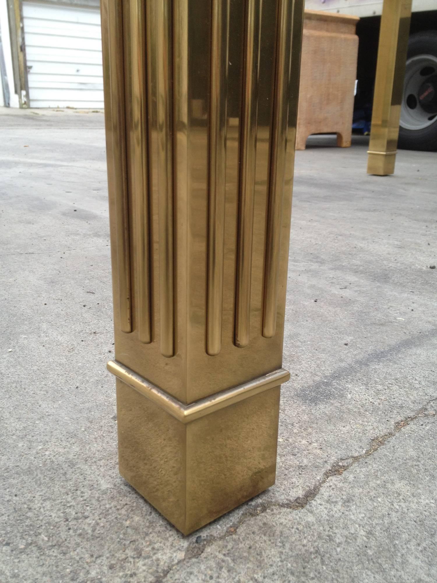 Brass and Glass Extension Table with Columnar Legs by Mastercraft In Excellent Condition In Los Angeles, CA