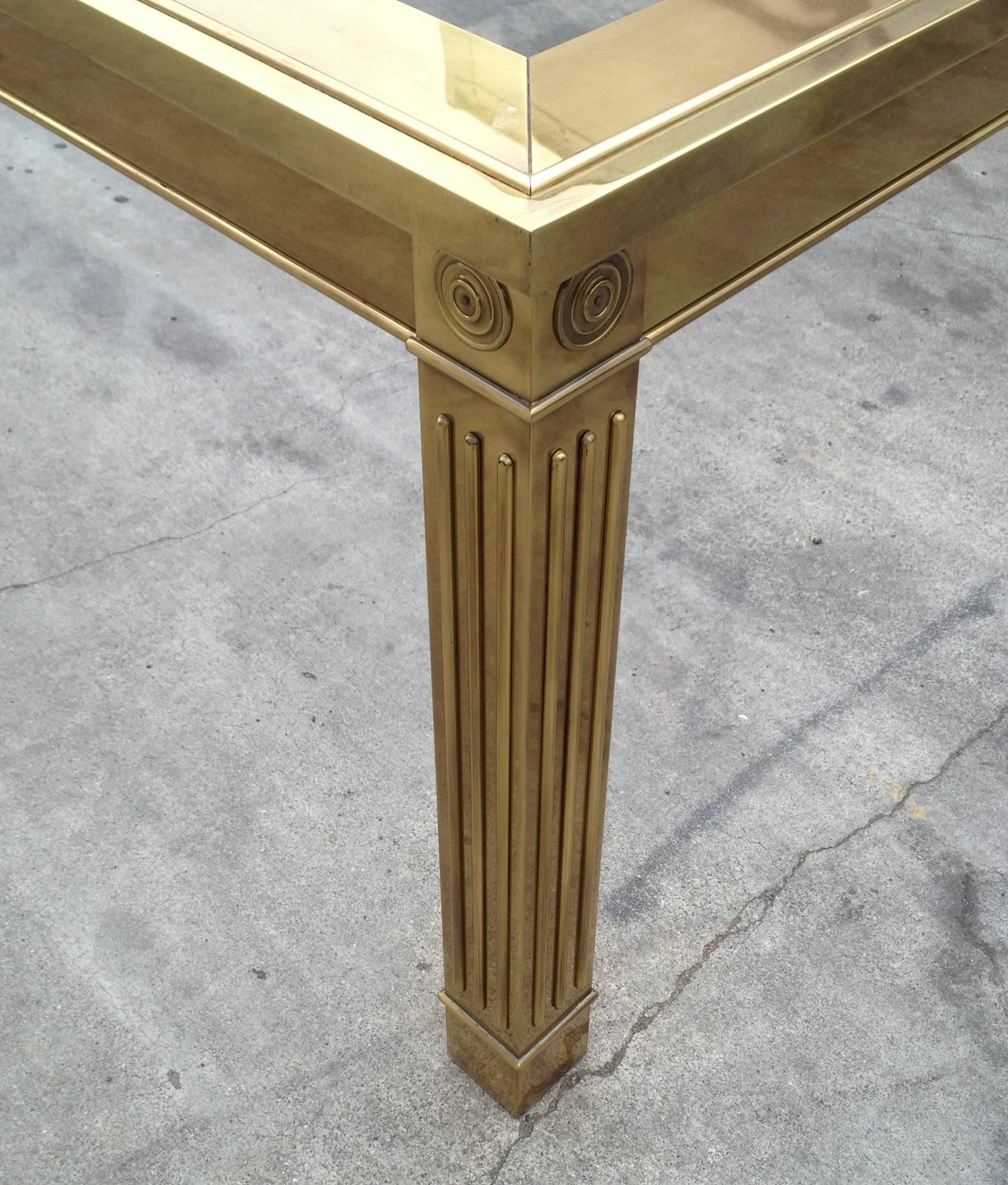 Late 20th Century Brass and Glass Extension Table with Columnar Legs by Mastercraft