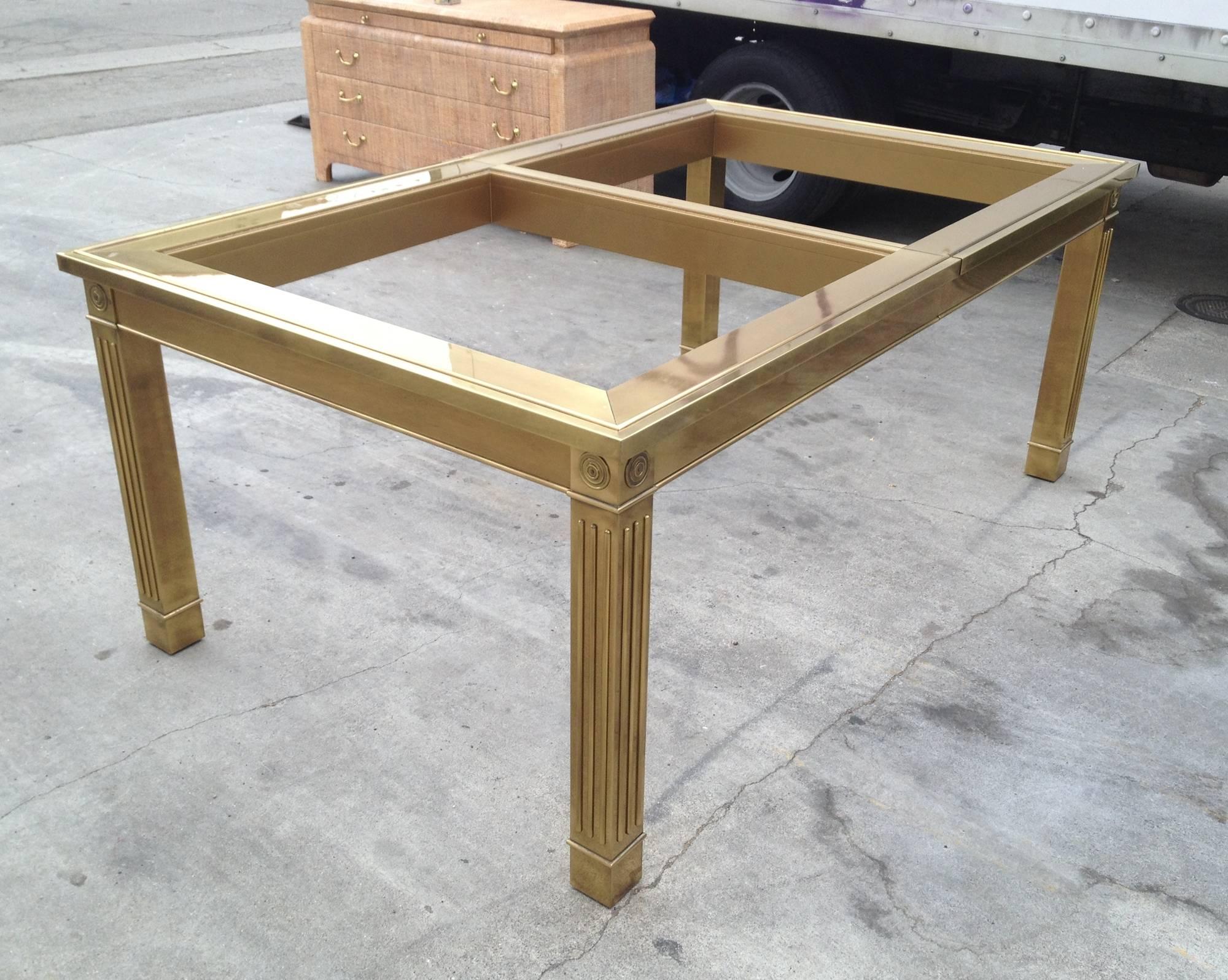 Mid-Century Modern Brass and Glass Extension Table with Columnar Legs by Mastercraft