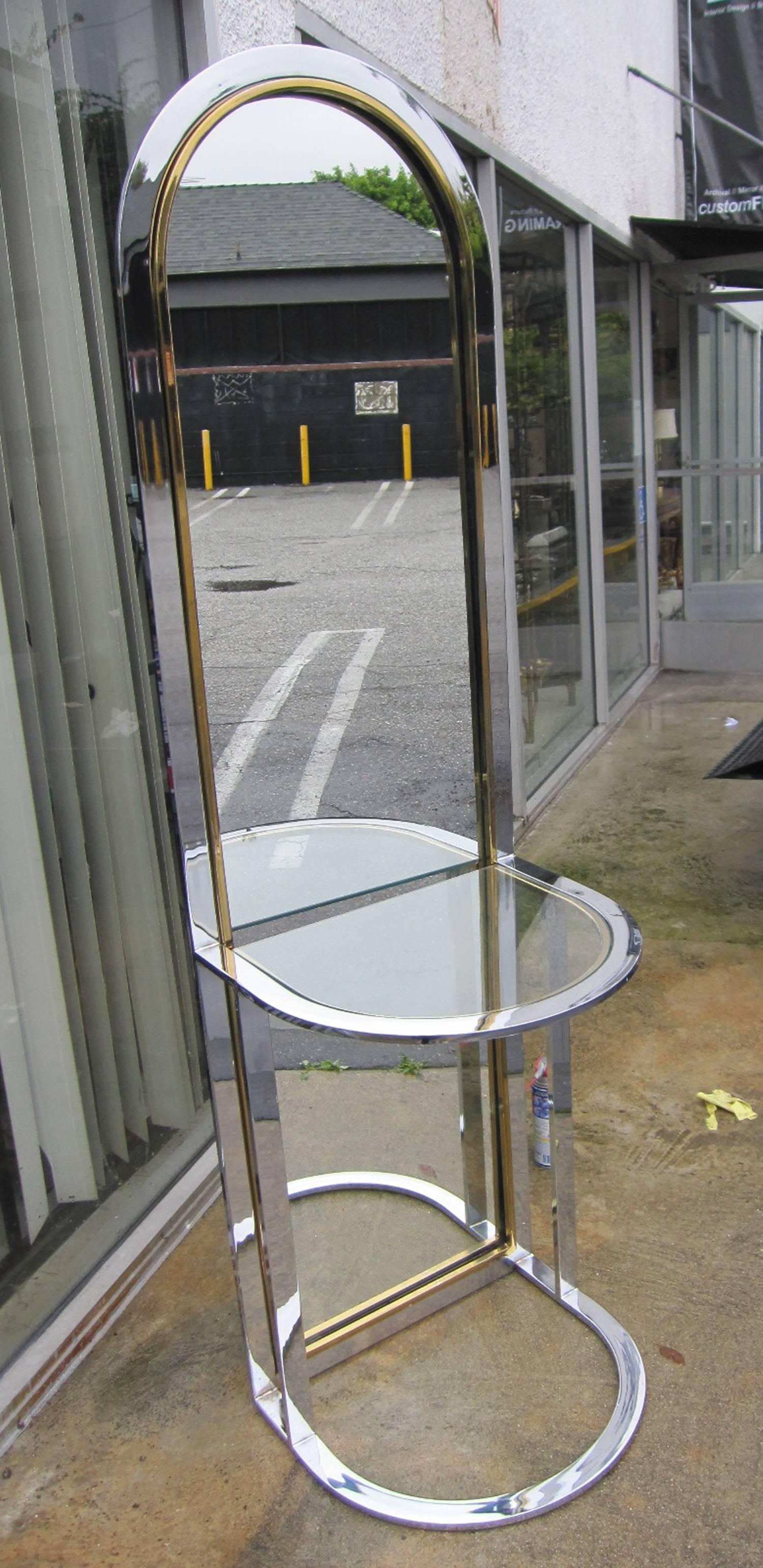 Pace Collection Entry Mirror in Chrome and Brass In Good Condition In Los Angeles, CA