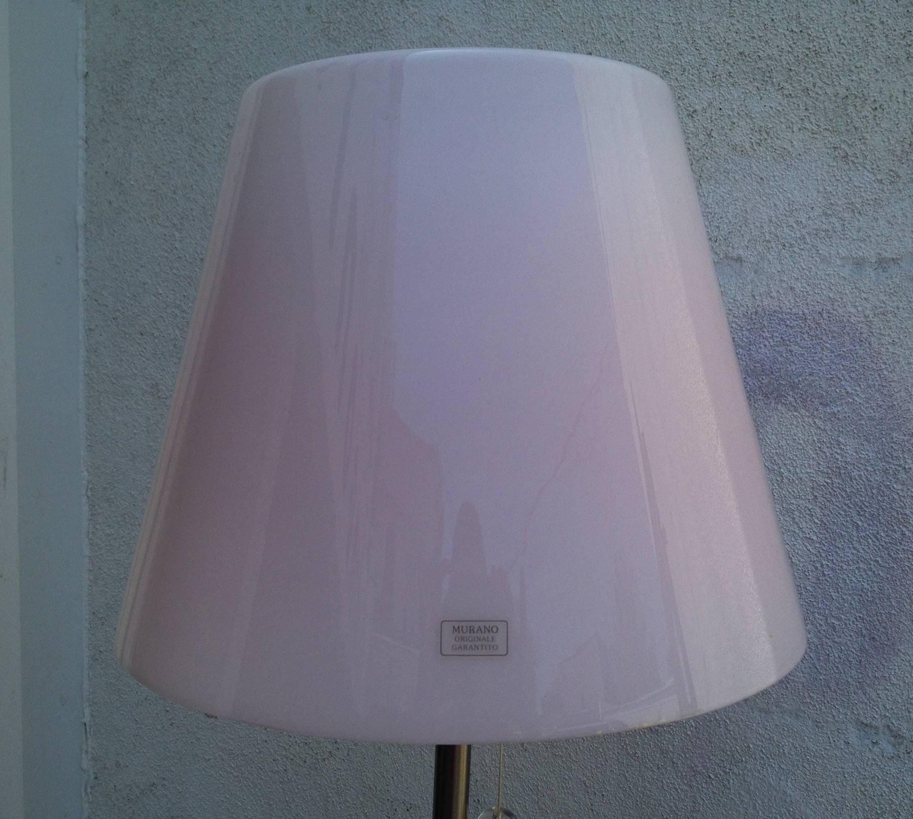 Modern Italian Floor Lamp with a Pink Murano Glass Shade