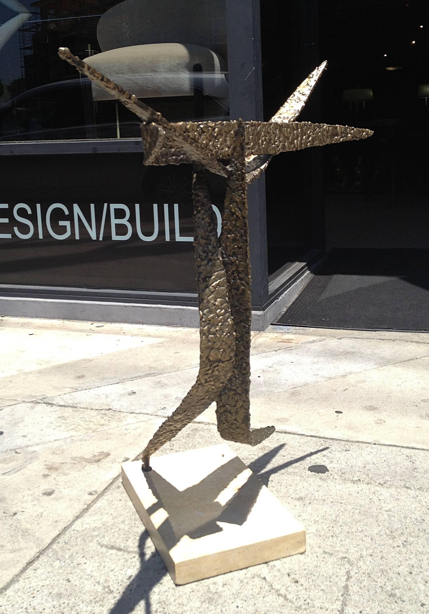 American Brutalist Style Bronze Sculpture in a Marble Base by Trapani For Sale