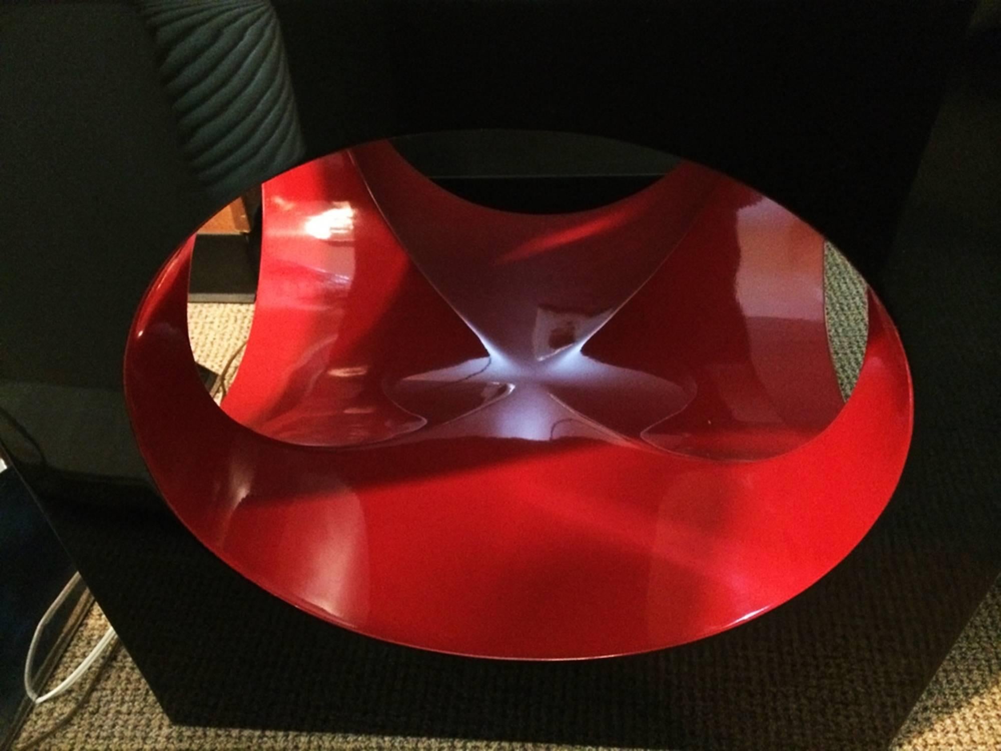 American Geometric Coffee Table in Black and Red Lacquer with a Glass Top