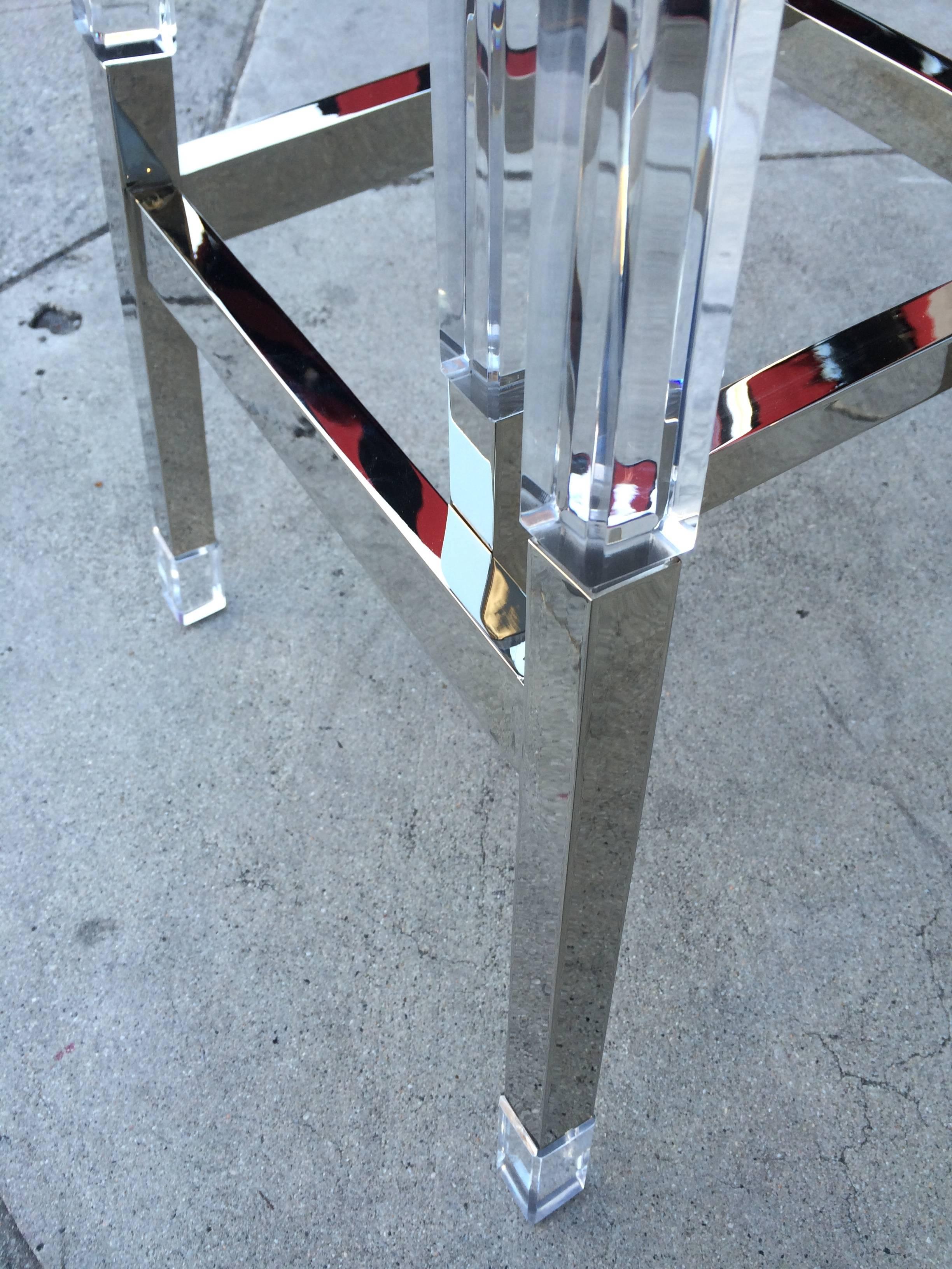 Charles Hollis Jones Barstools in Lucite and Polished Nickel 