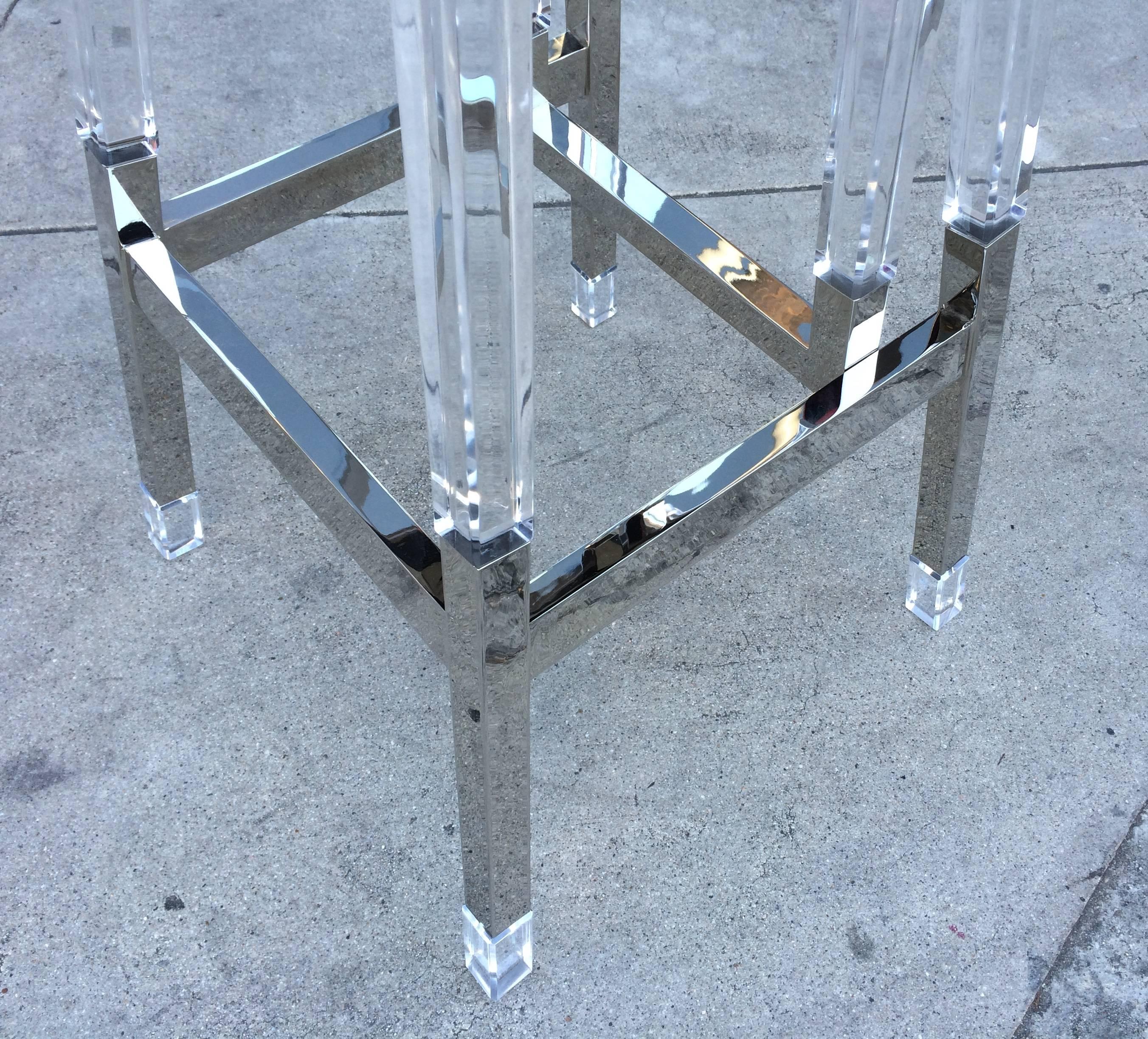 Late 20th Century Charles Hollis Jones Barstools in Lucite and Polished Nickel 