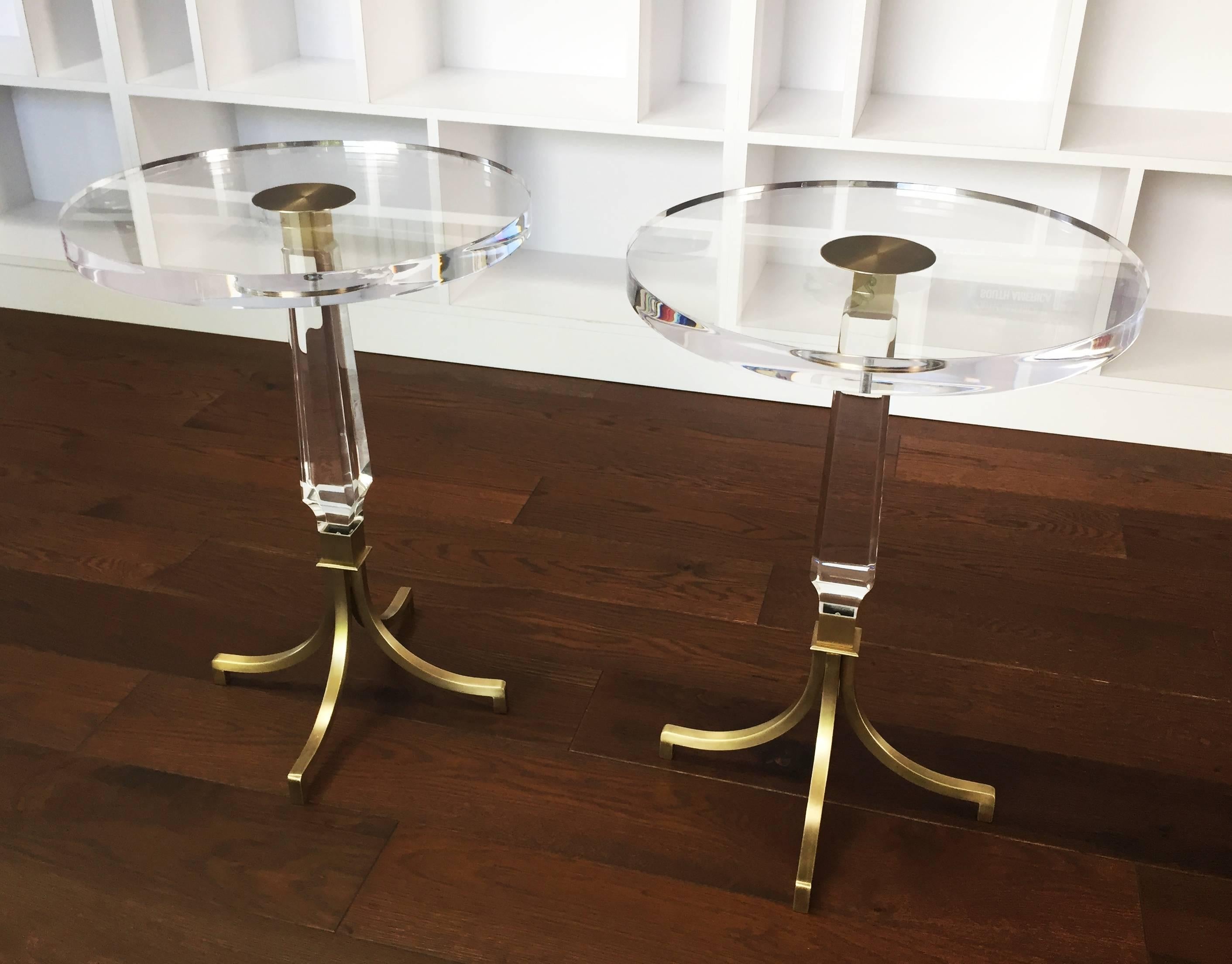 Custom Regency Style Lucite and Brass Side Tables by Charles Hollis Jones For Sale 1