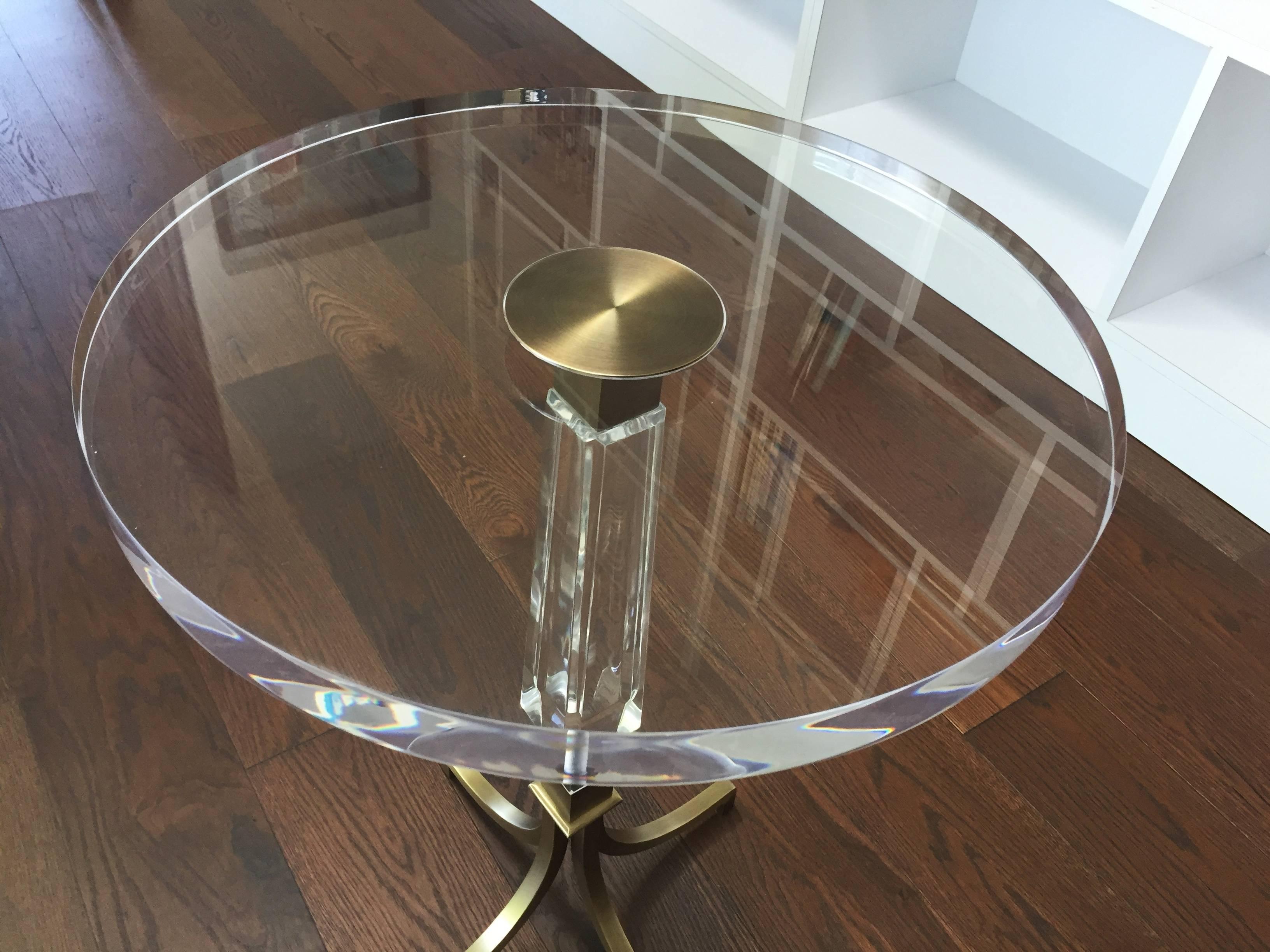 American Custom Regency Style Lucite and Brass Side Tables by Charles Hollis Jones For Sale