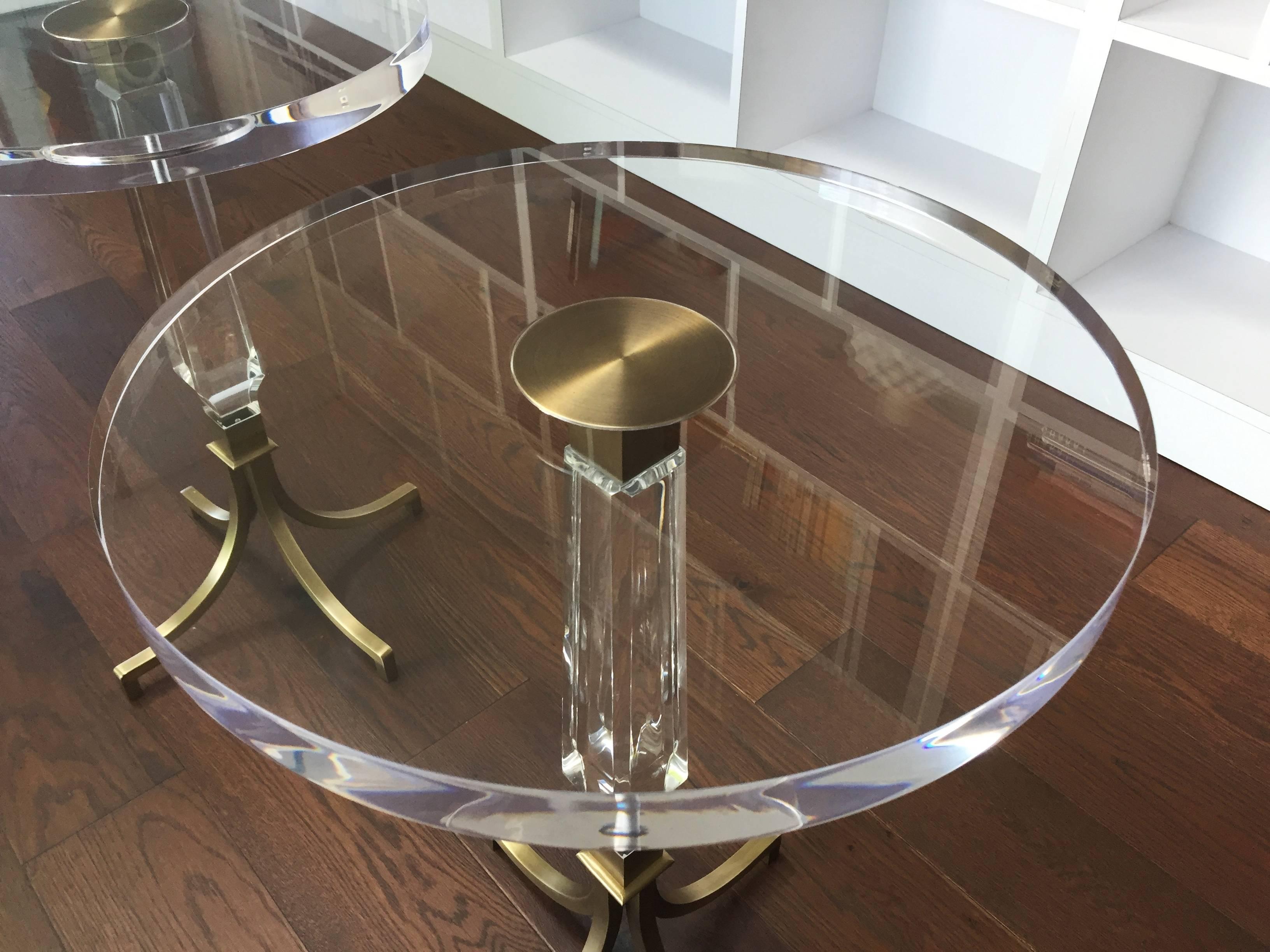 Custom Regency Style Lucite and Brass Side Tables by Charles Hollis Jones In Good Condition For Sale In Los Angeles, CA