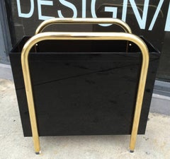 Brass and Bronzed Lucite Magazine Holder by Charles Hollis Jones