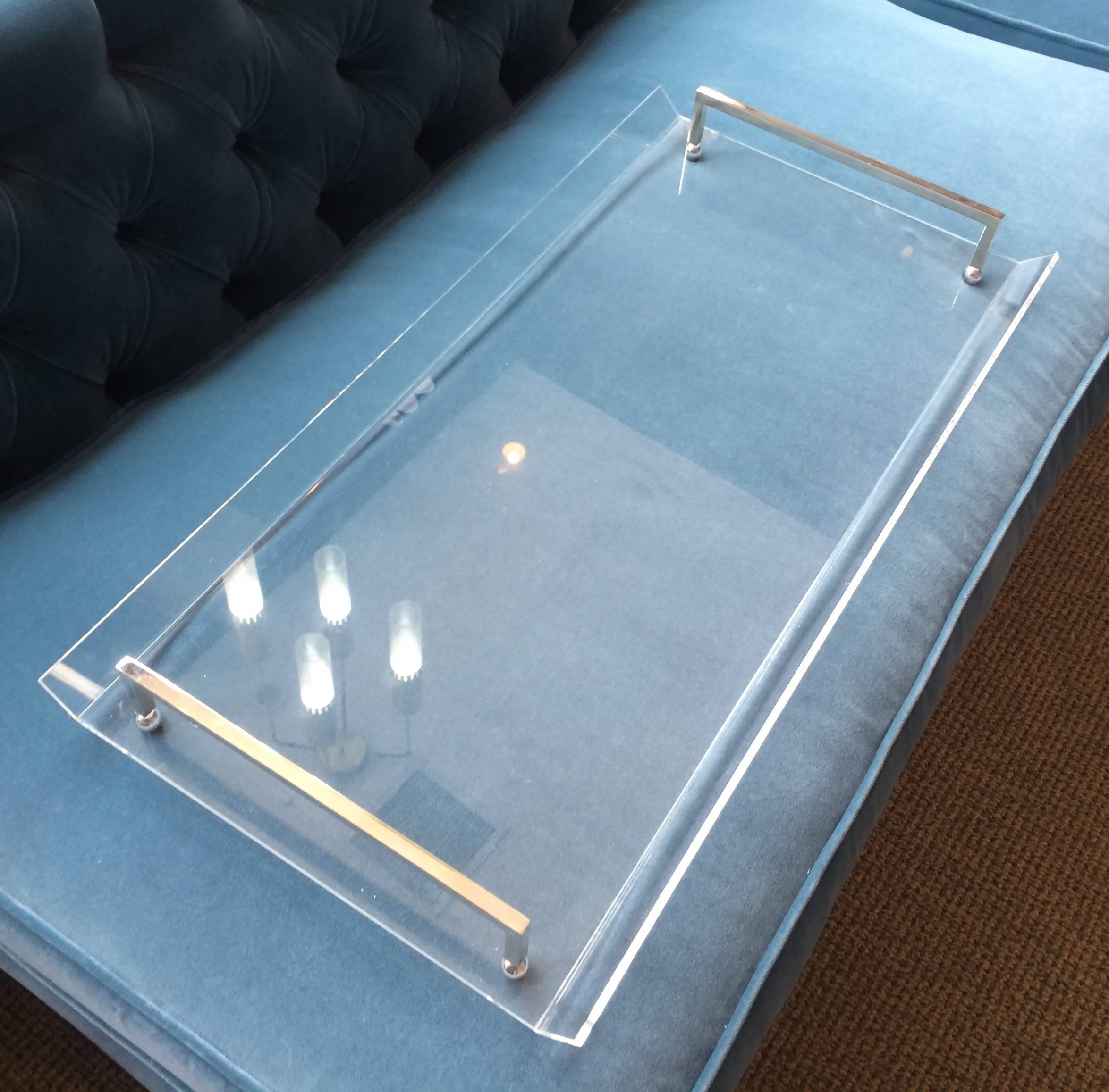Serving Tray in Lucite and Polished Nickel by Charles Hollis Jones In Good Condition In Los Angeles, CA