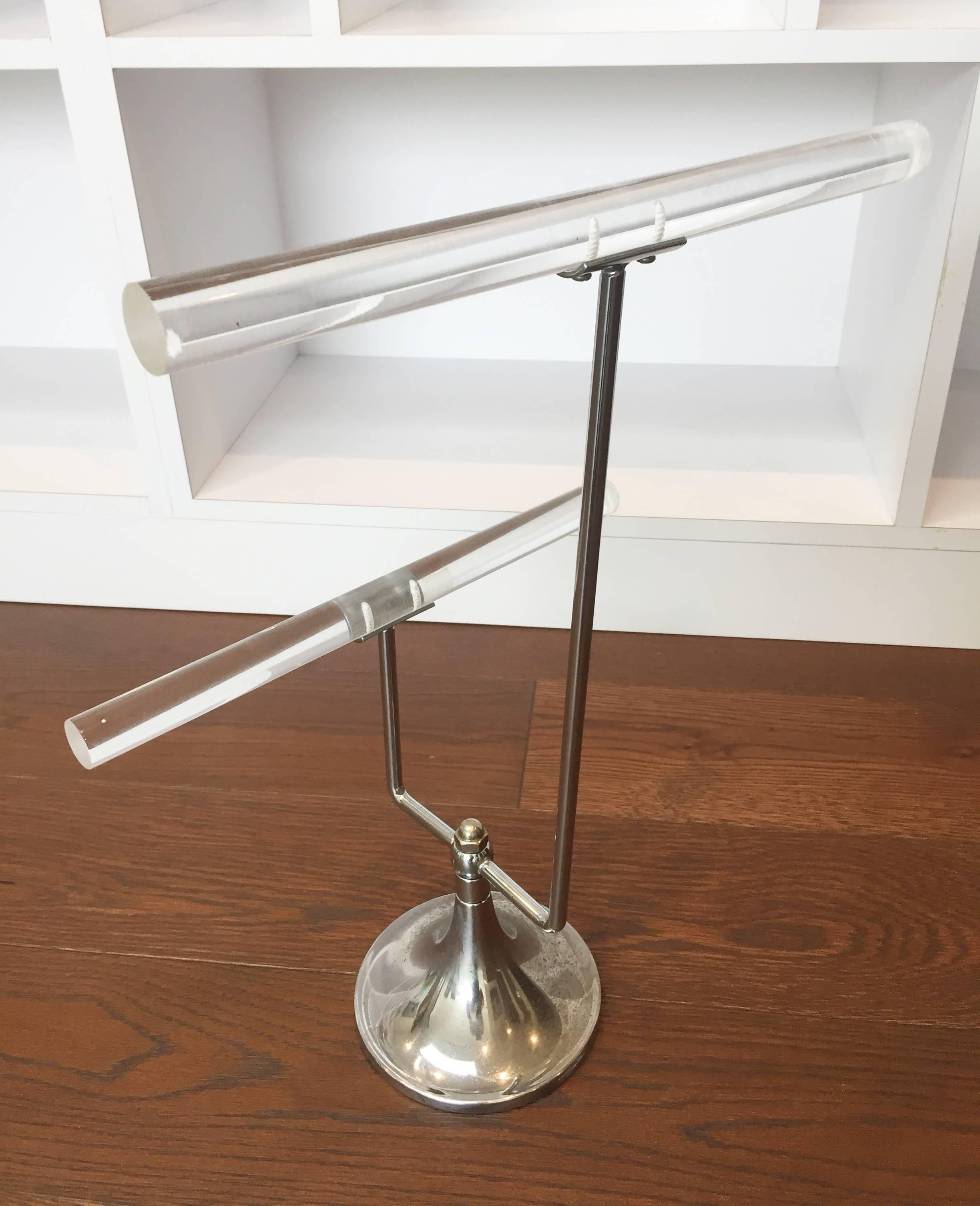 Fantastic jewelry or accessory holder or display designed and manufactured in the 1960s by Charles Hollis Jones.
The piece is made of a combination of Lucite, and polished nickel.
The piece is in very good original condition with minor signs of