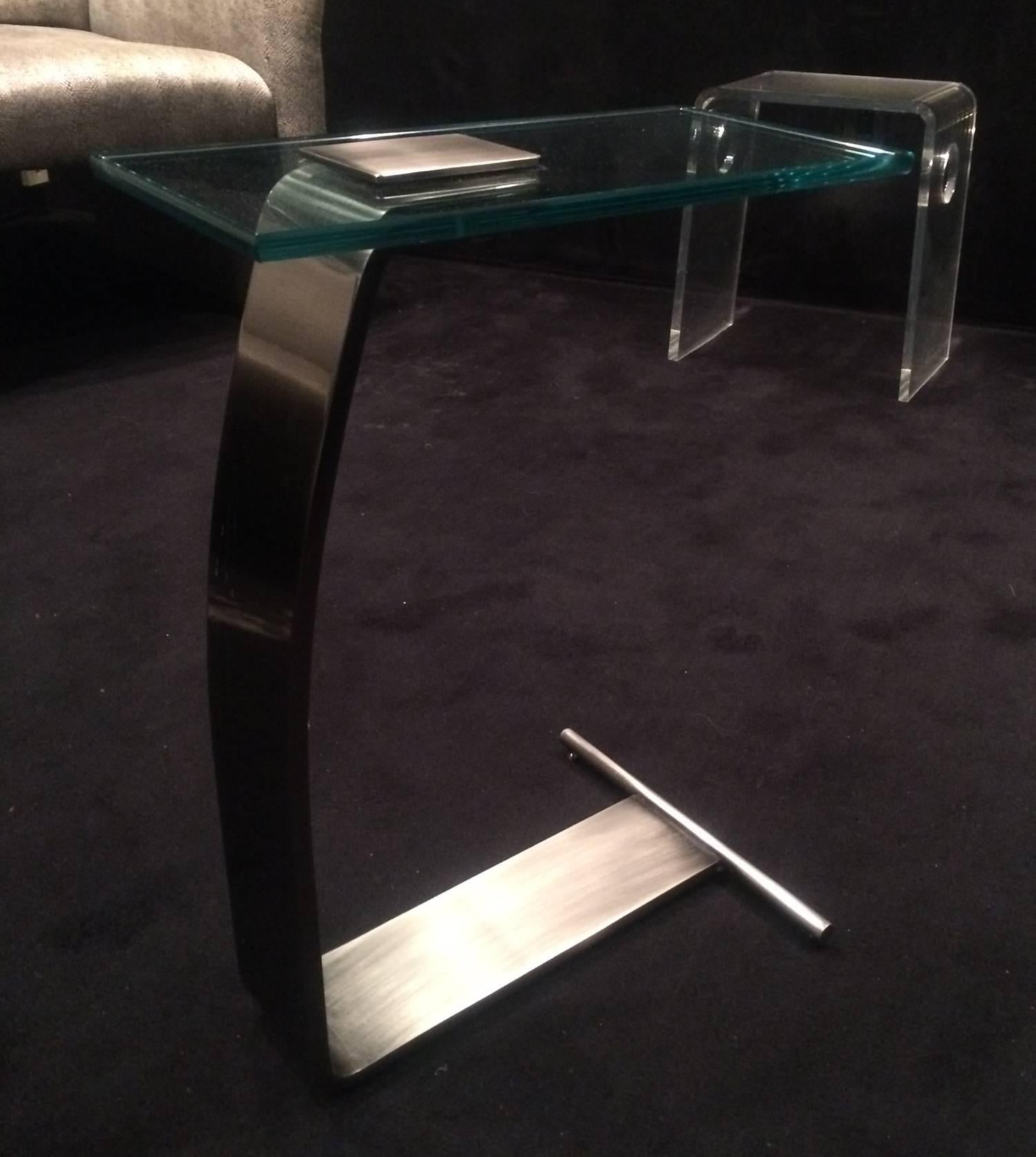 Mid-Century Modern Nickel and Glass Side Table by Design Institute of America For Sale