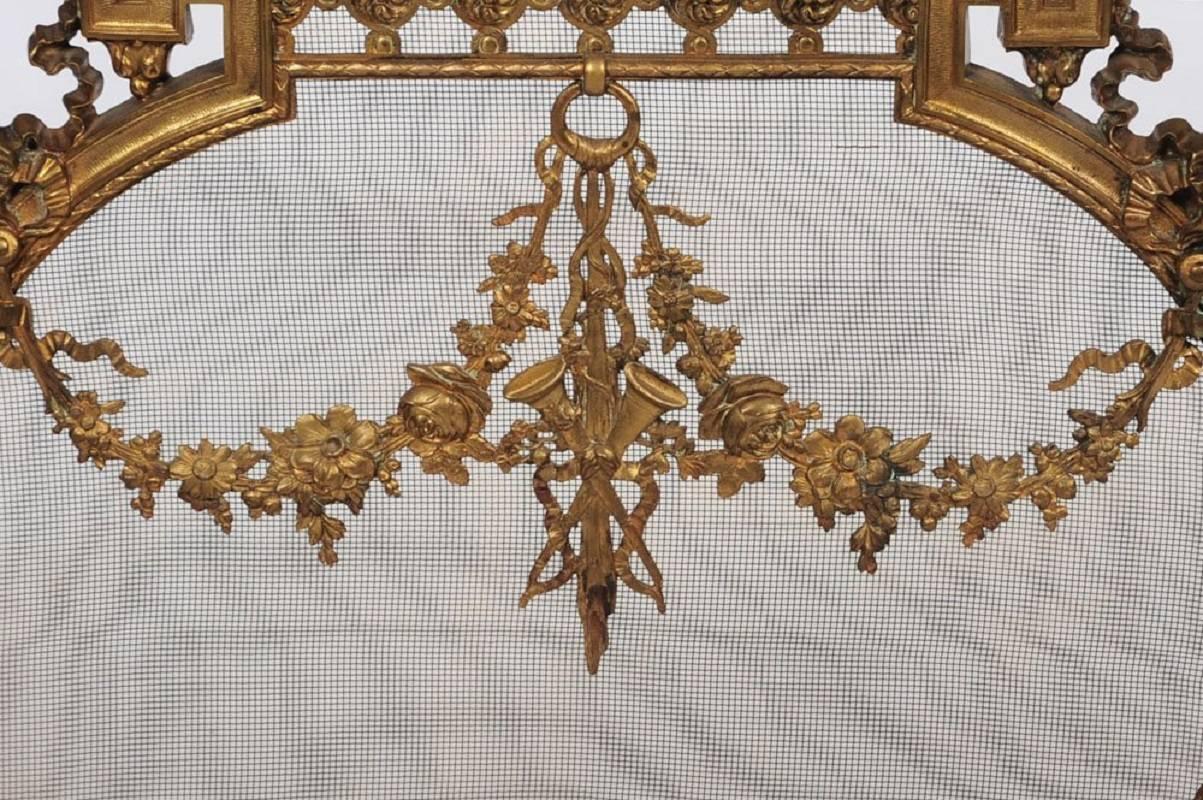 Bronze Louis XVI Style Mantel Firescreen In Excellent Condition In New York, NY
