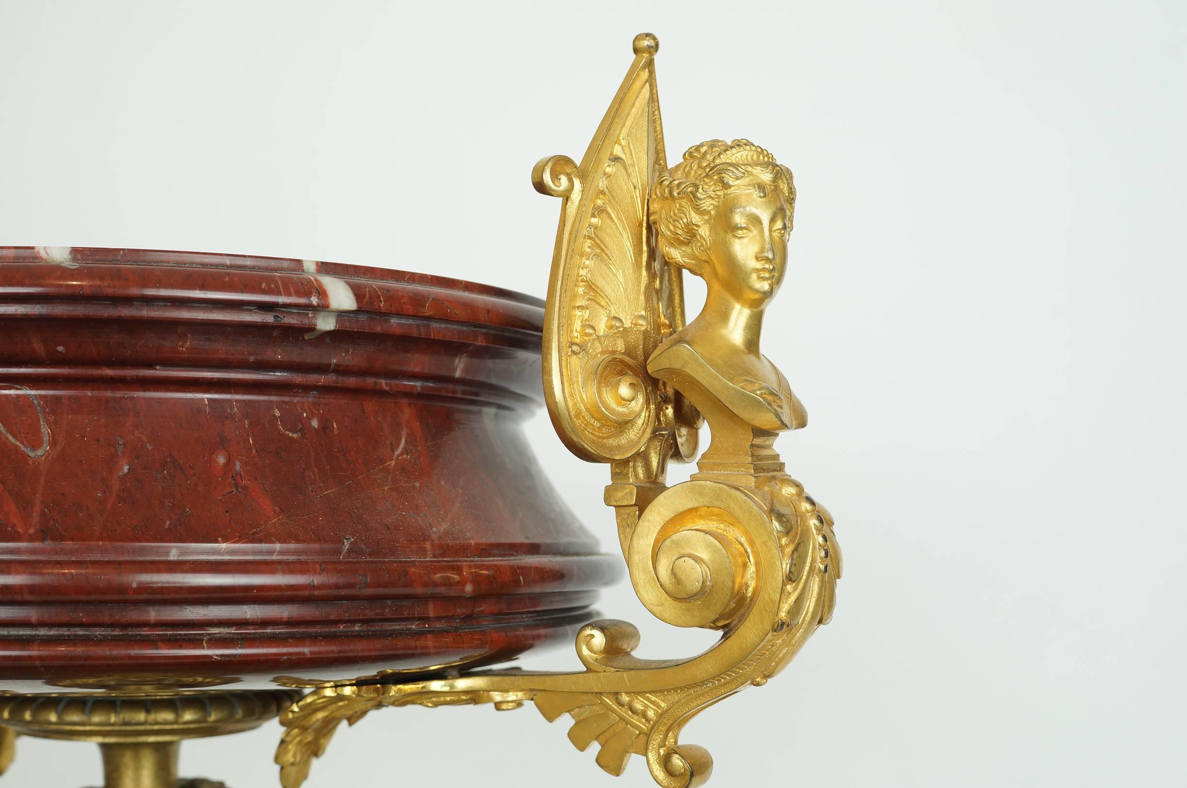 19th Century Three-Piece Rouge Marble, Bronze and Champleve Enamel Clock Ganiture Set