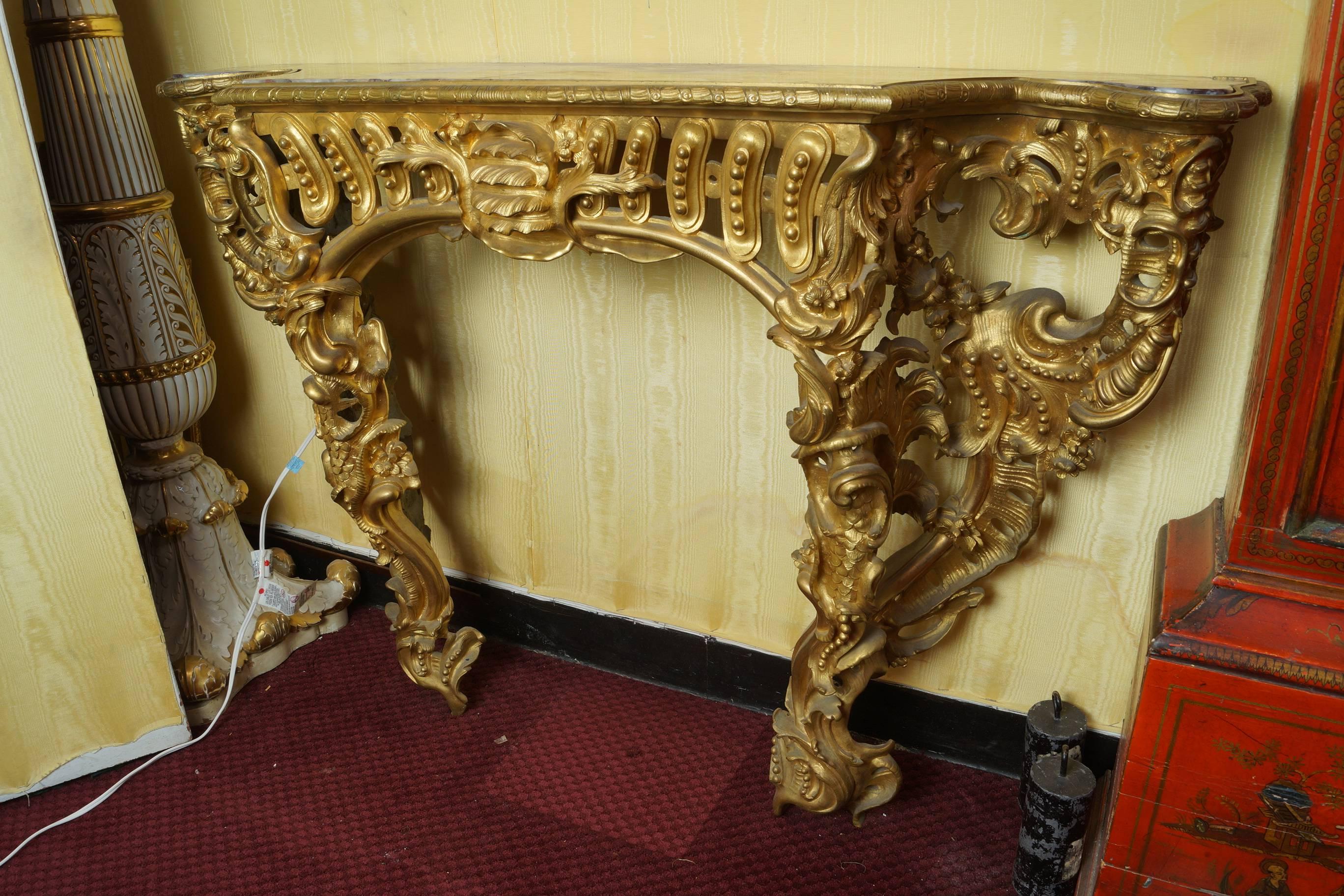 French Gilt Bronze Marble-Top Console Table In Excellent Condition In New York, NY