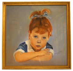 Oil on Canvas Painting of a Little Girl Signed Mary lou Fiedler, 1956