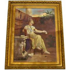 Pompeian Neoclassical Painted Porcelain Plaque of a Seated Maiden in Garden