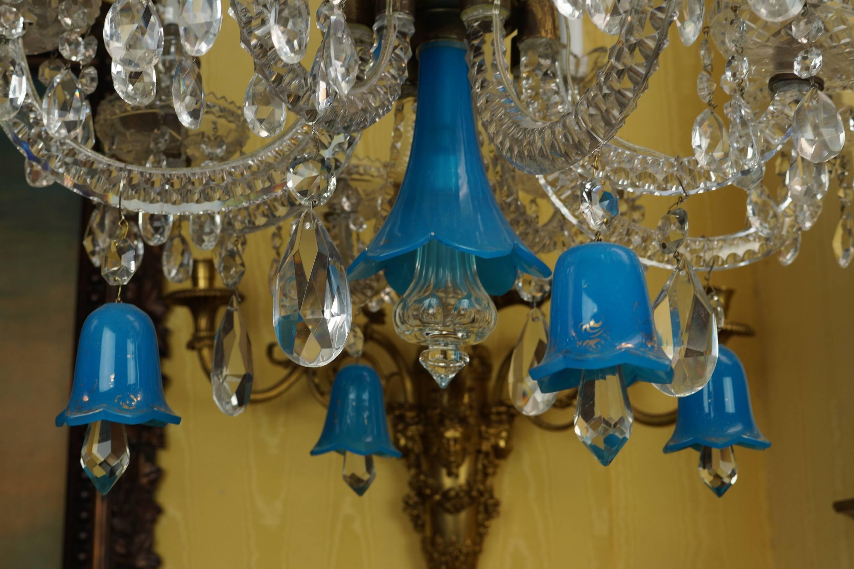 Blue Opaline and Clear Glass Chandelier 3