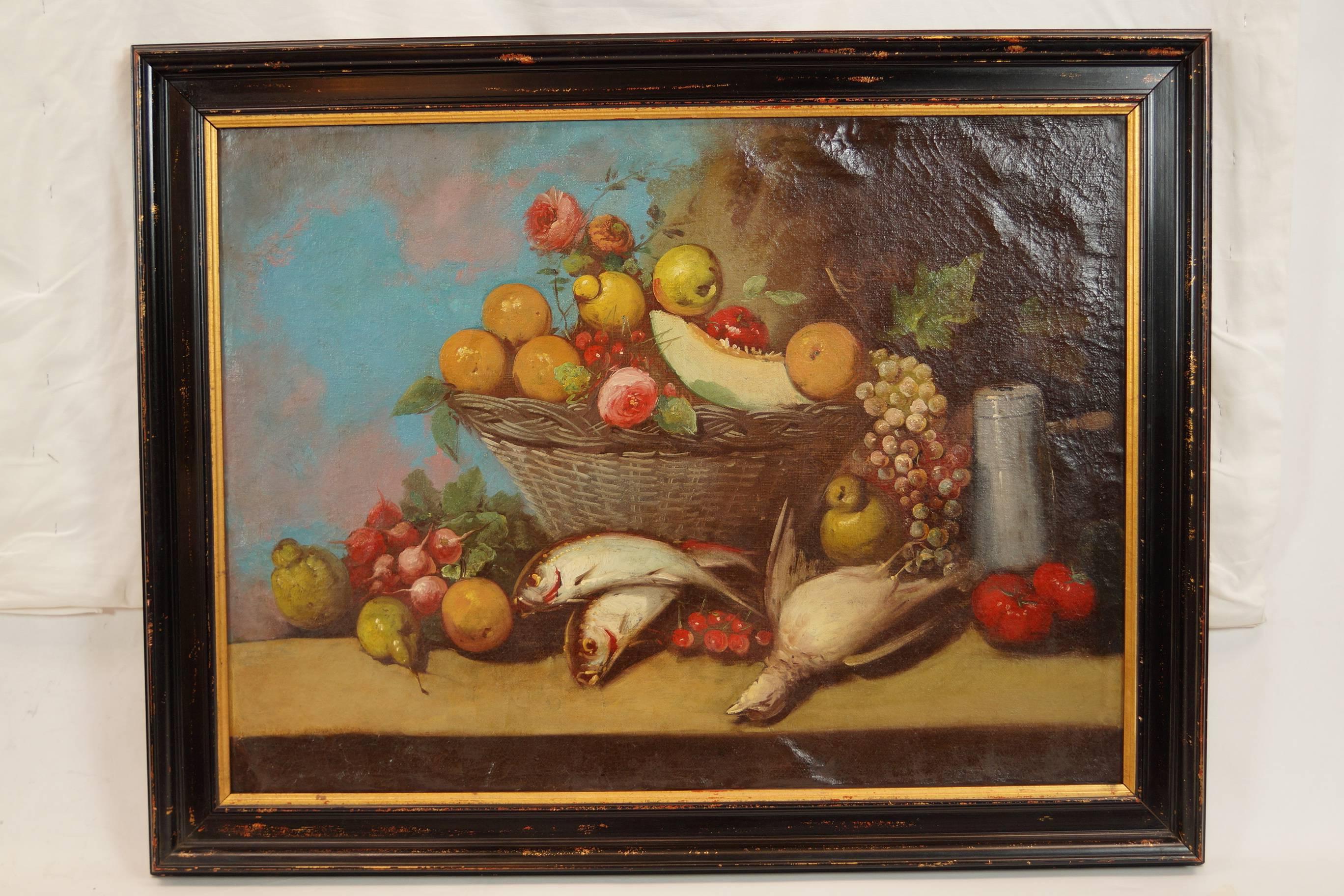 Pair of Still Life Oil on Canvas Paintings of Fruits 2