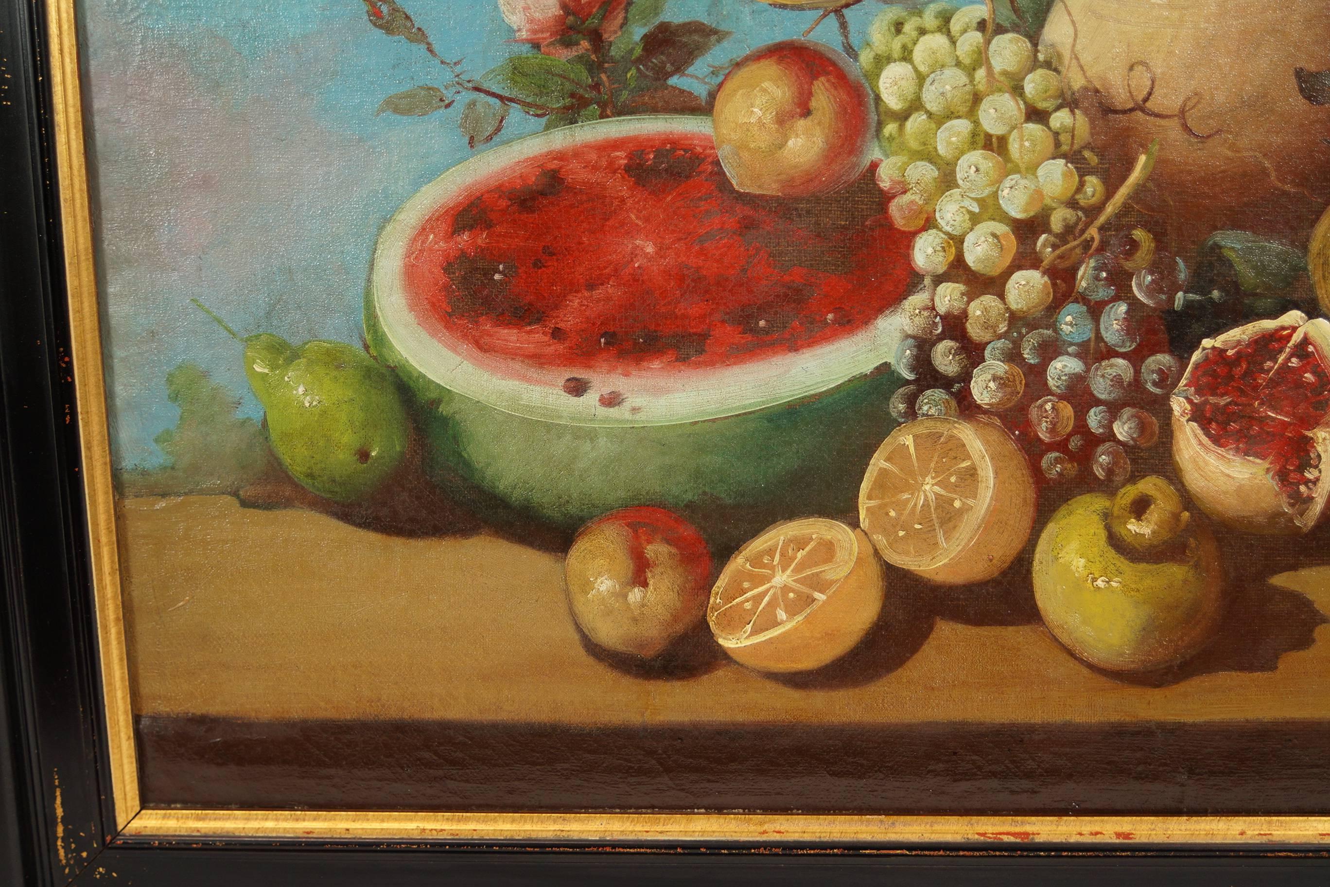 Pair of Still Life Oil on Canvas Paintings of Fruits In Excellent Condition In New York, NY
