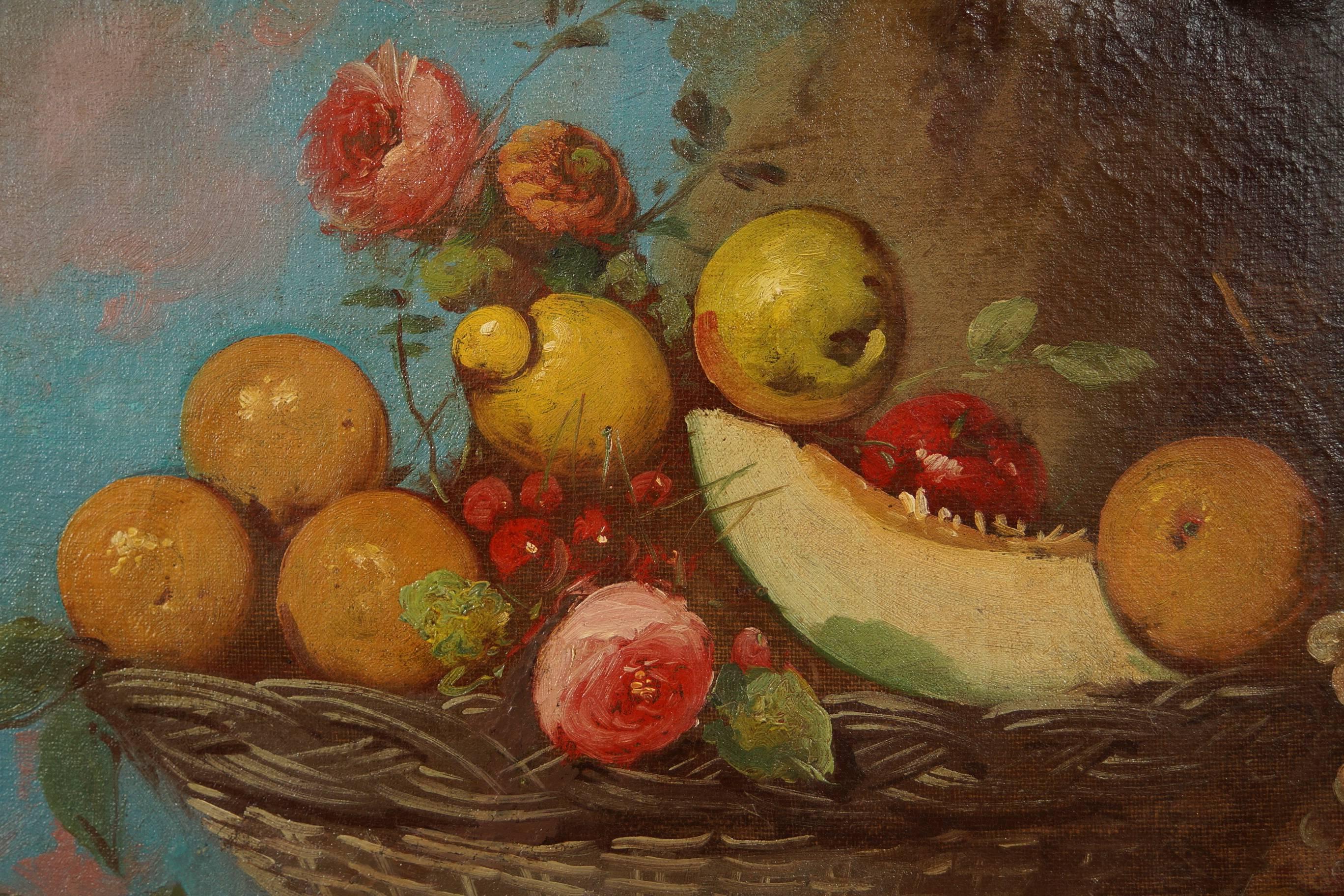 Pair of Still Life Oil on Canvas Paintings of Fruits 3
