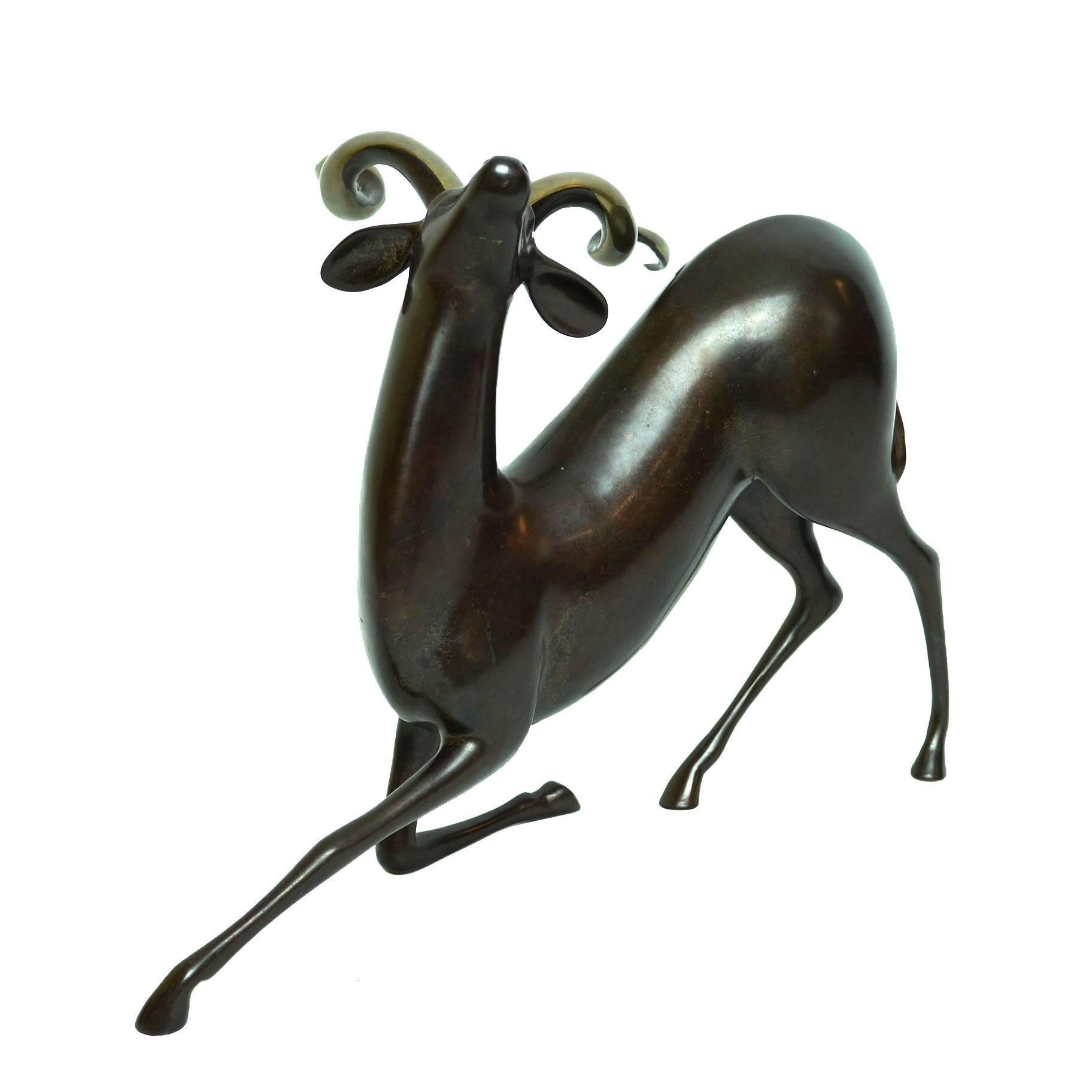 Bronze Deer Sculpture Signed Loet