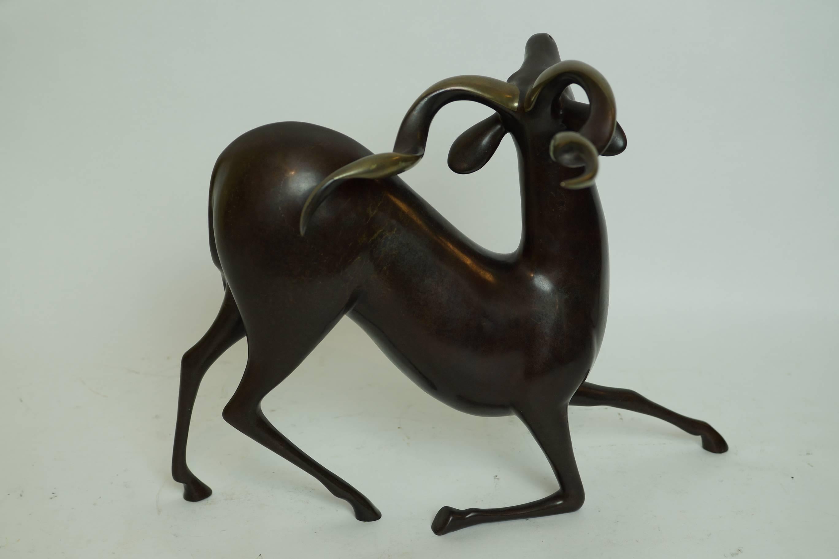 20th Century Bronze Deer Sculpture Signed Loet