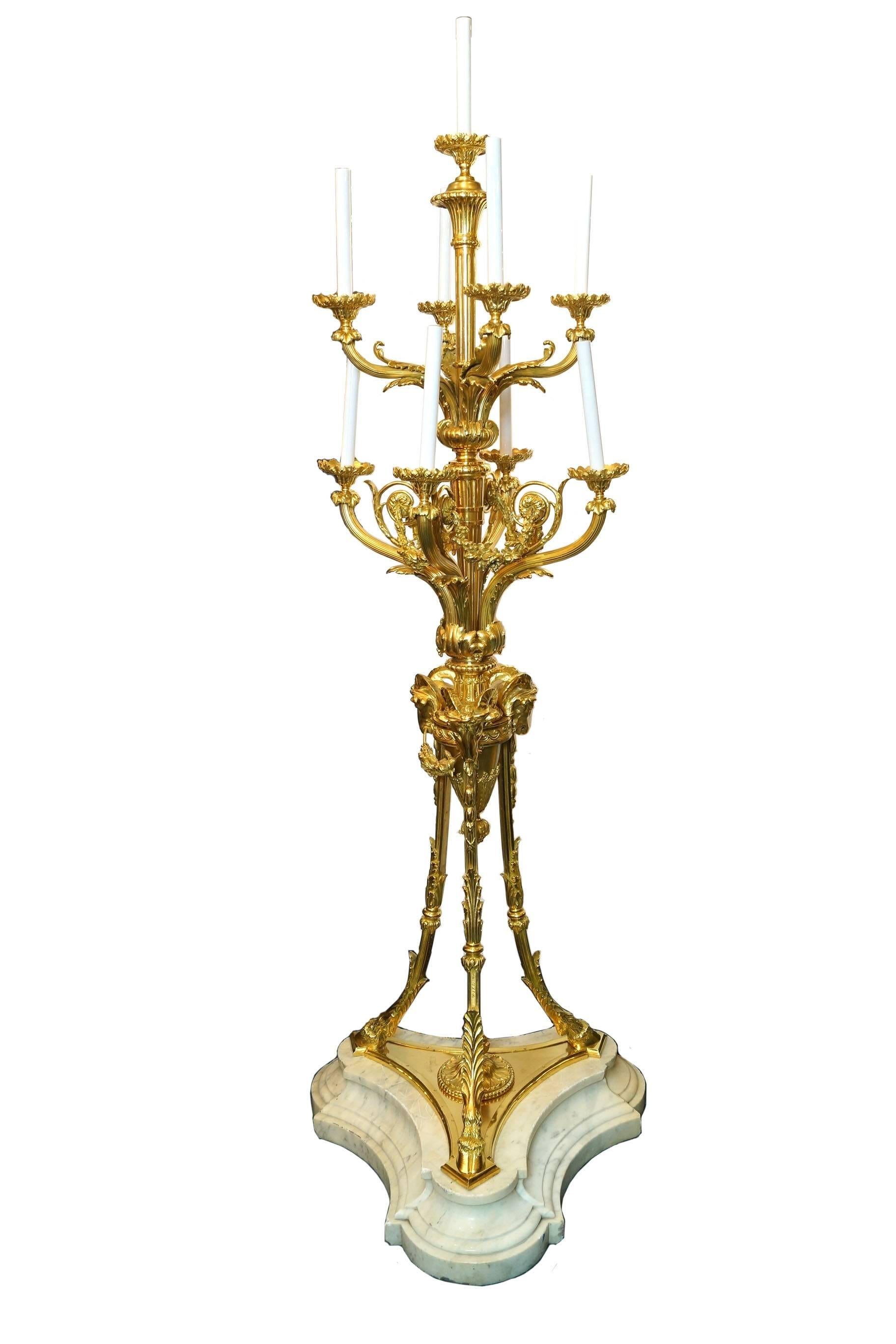 Pair of French Louis XVI Style Nine-Light Torcher Candelabra In Excellent Condition In New York, NY