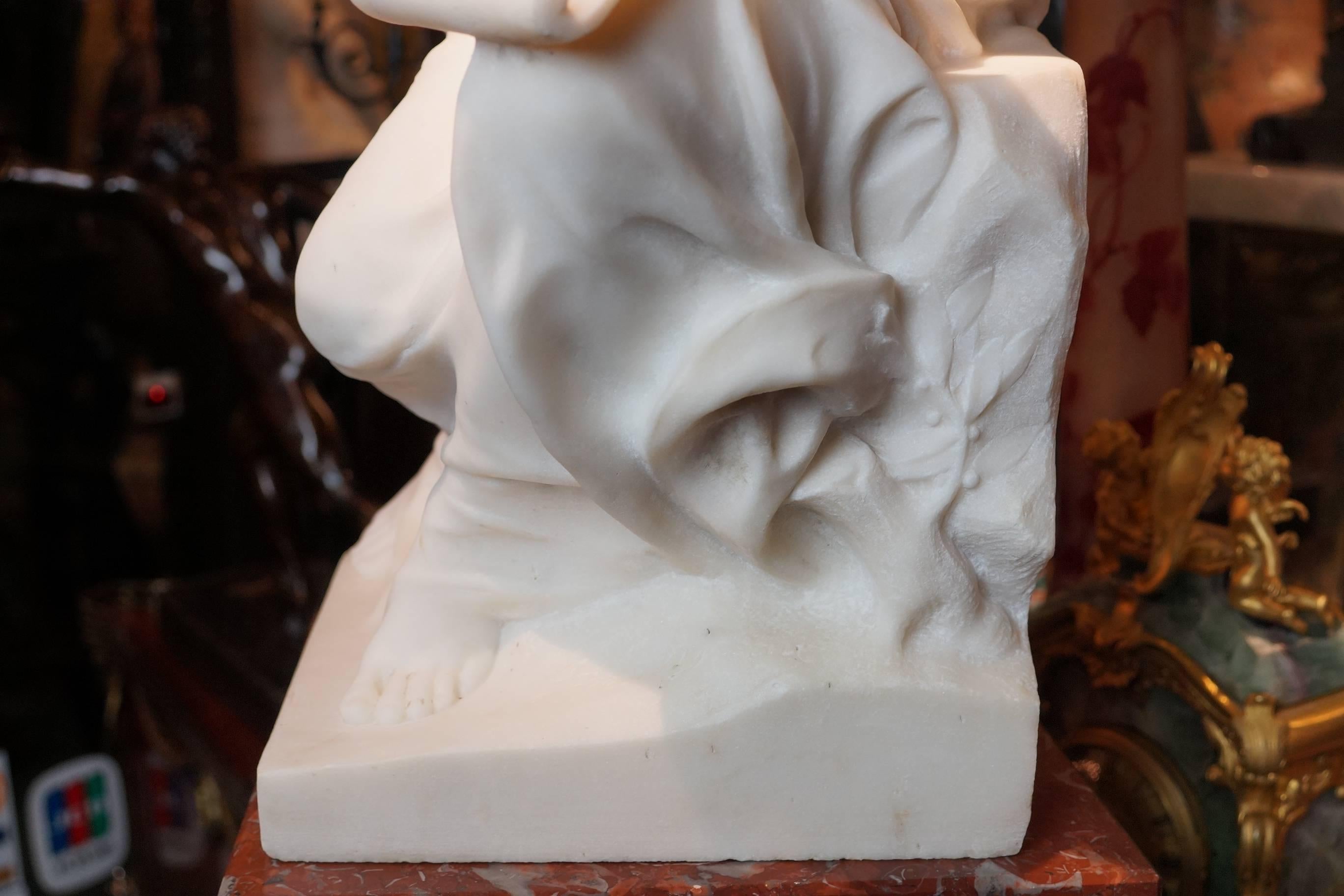 Deco Style Marble Sculpture of a Seated Woman on Bench by George Bareau In Excellent Condition In New York, NY