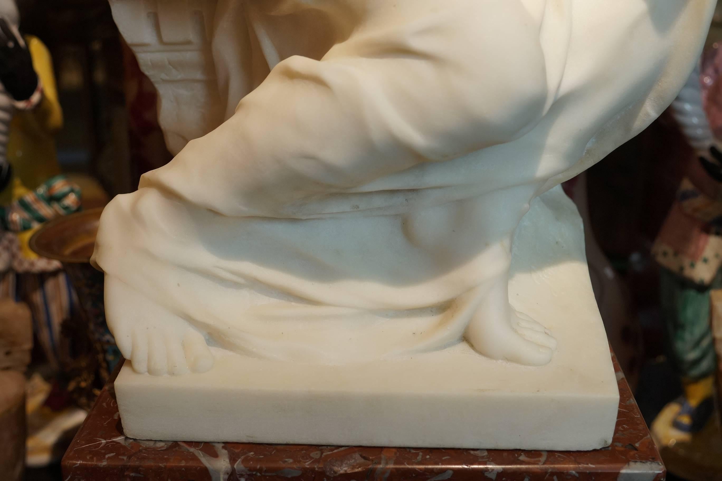 Carved Deco Style Marble Sculpture of a Seated Woman on Bench by George Bareau