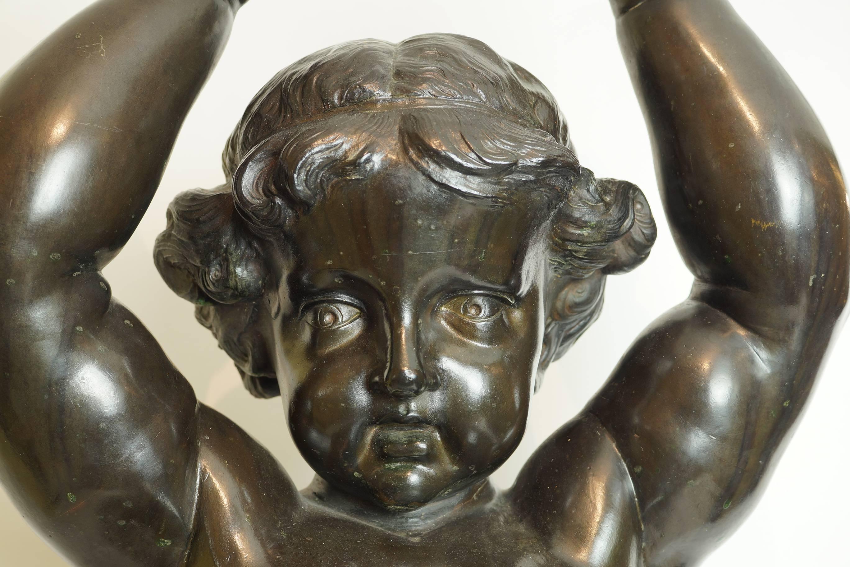Pair of Very Large French, 19th Century Bronze Cherub Statues Signed A. Moreau 3