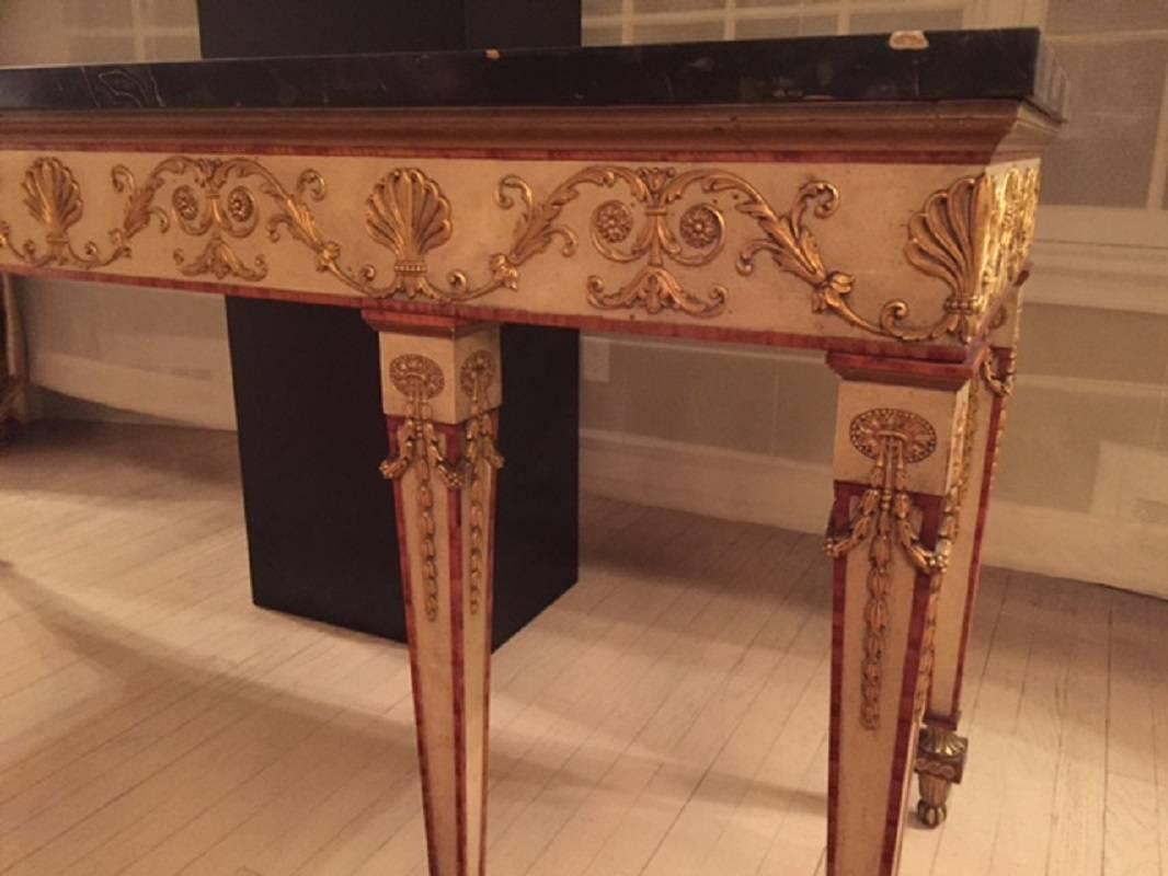 Finest Quality Empire Style Cream Painted Parcel Milt Marble Top Console Table In Excellent Condition In New York, NY
