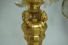 Pair of Eight-Arm Gilt Bronze and Rock Crystal Girondole Candelabras with Crown