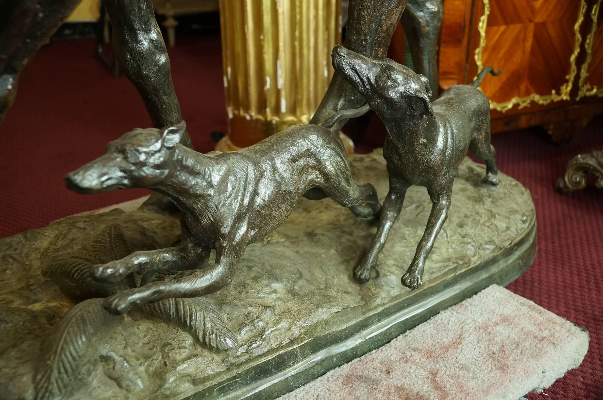 Massive Patinated Bronze Figure of an a Hunter on Camel with Dogs after P J Mene 1