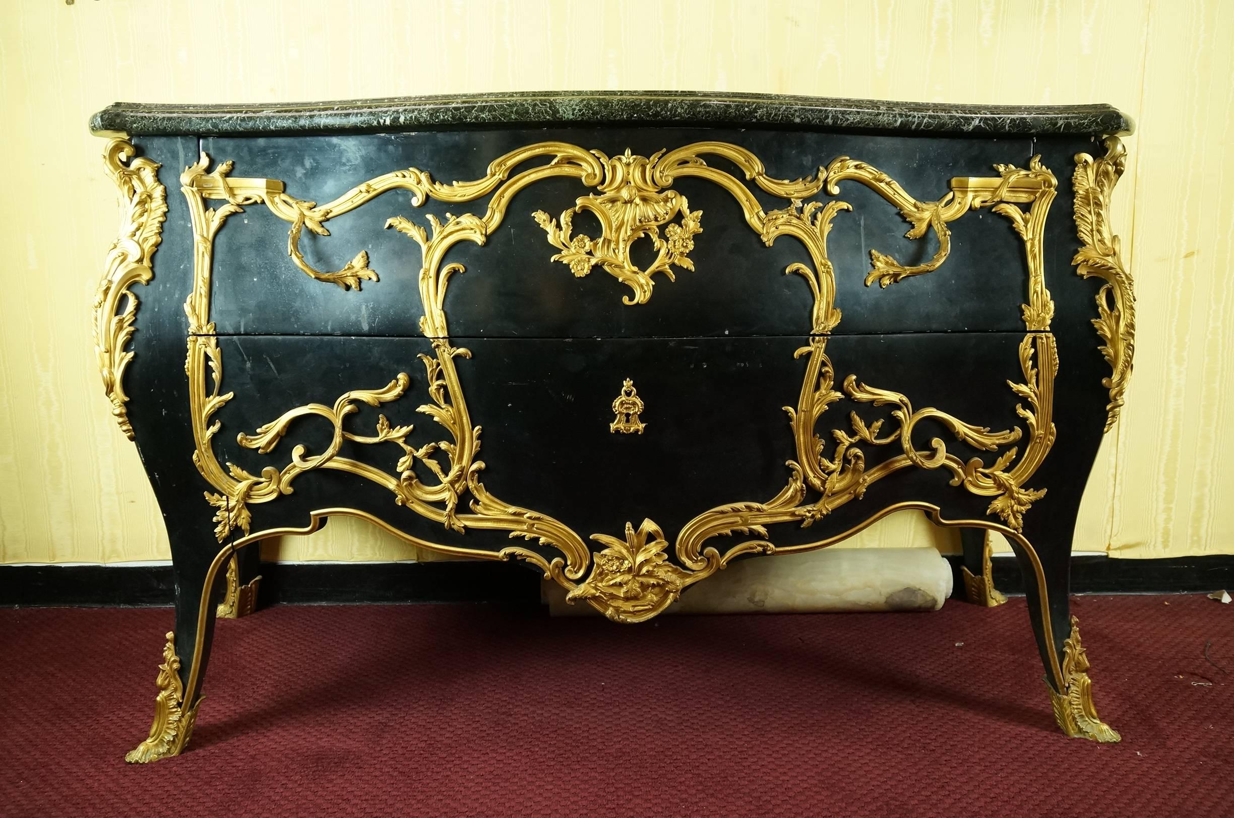 19th Century French Louis XV Style Marble Top bronze mounted Bombe Commode 1