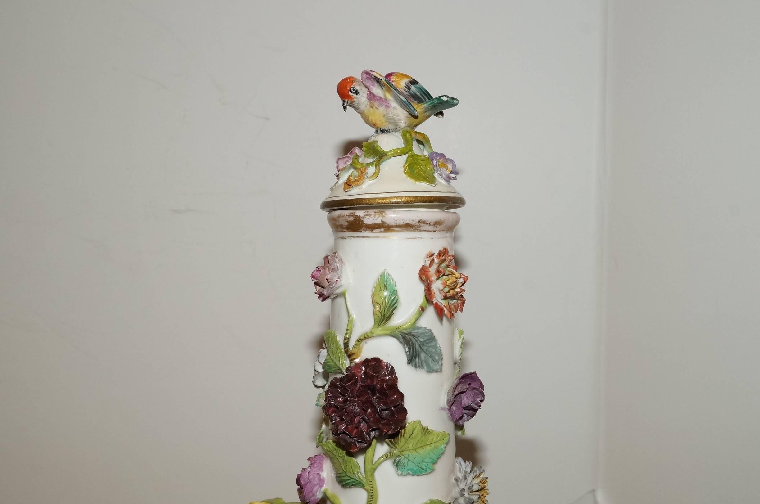 Pair of Continental Porcelain Bottle Form Vases with applied Fruits and Flowers 2