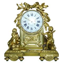 Antique Important French Gilt Bronze Beurdeley Figural Mantel Clock