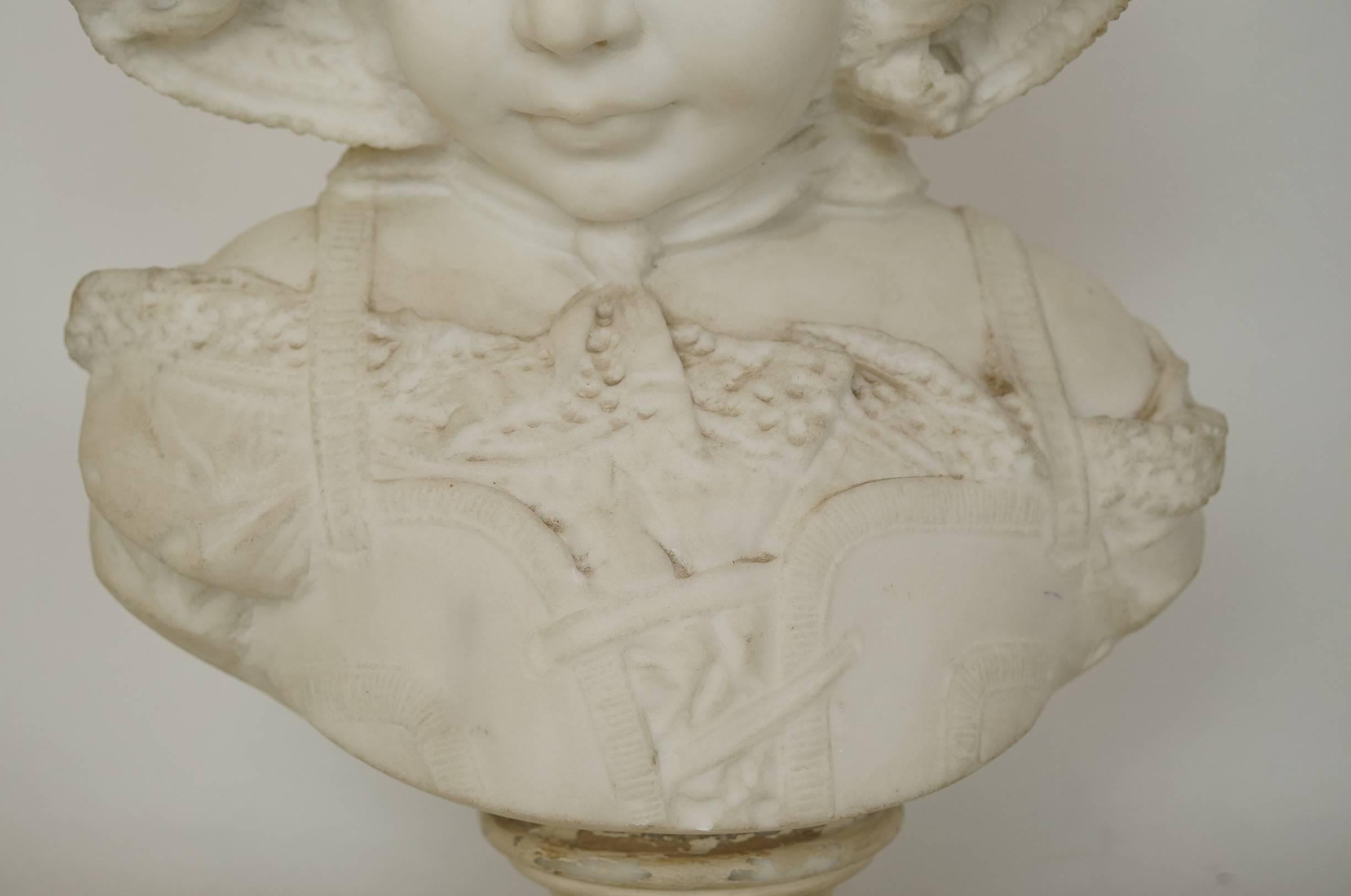 Italian 19th Century Marble Bust of a Girl by Pugi of Firenze In Good Condition For Sale In New York, NY