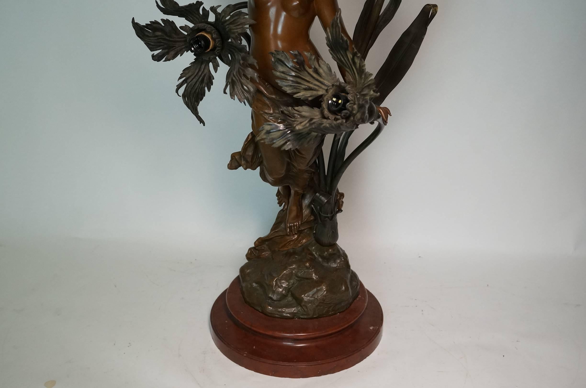 Early 20th Century French 19 Century Art Nouveau Patinated Bronze Figural Lamp