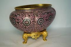 Pink Oval Cloisonne Centerpiece Bowl on Gilt Bronze Base for Chinese Market