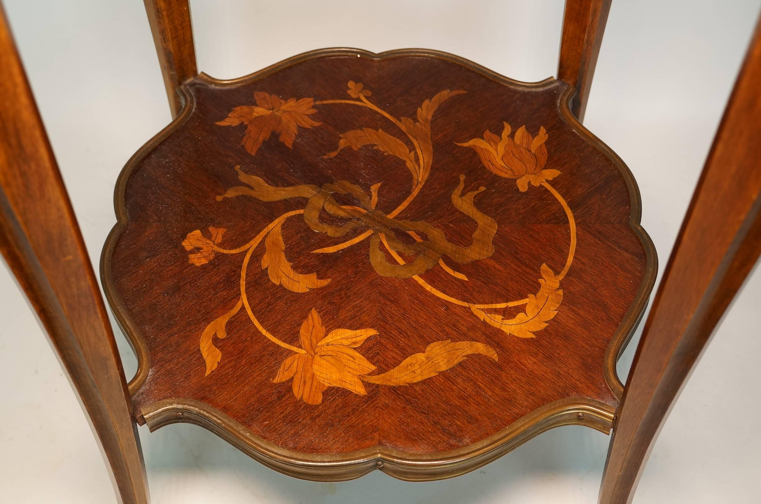  Pair of French  Louis XV style bronze mounted   Marquetry Inlaid Side Tables 2