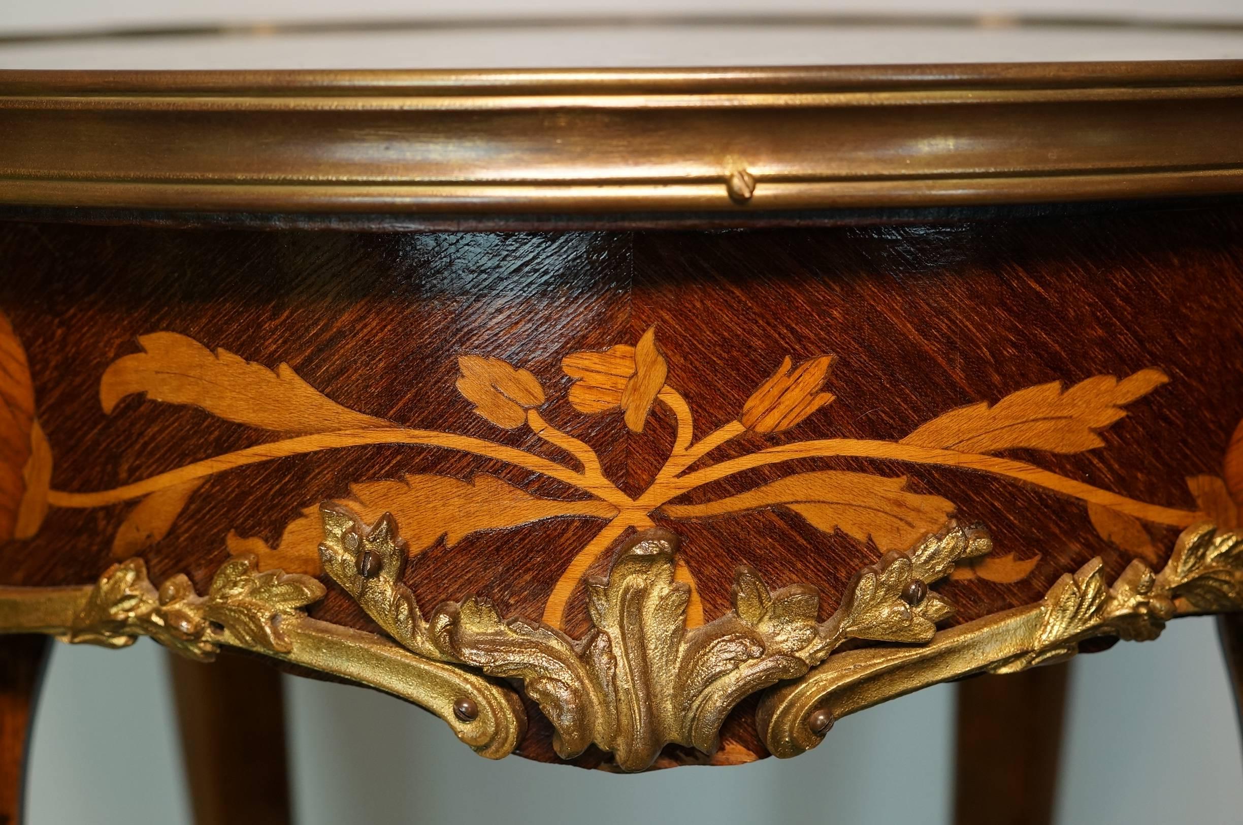 Late 19th Century  Pair of French  Louis XV style bronze mounted   Marquetry Inlaid Side Tables